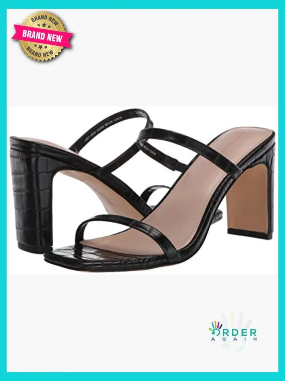 Square Toe Two Strap High Heeled Slide Sandals Block Heel Night Out